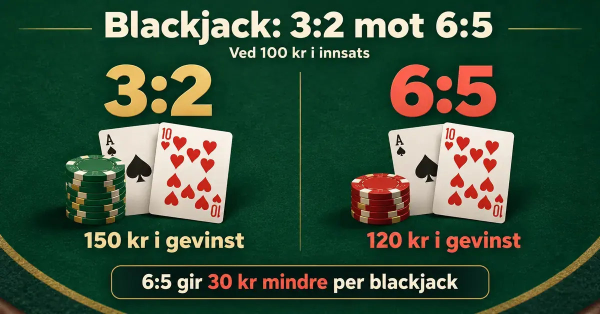 Blackjack-utbetaling 3:2 mot 6:5: hvorfor forskjellen koster deg