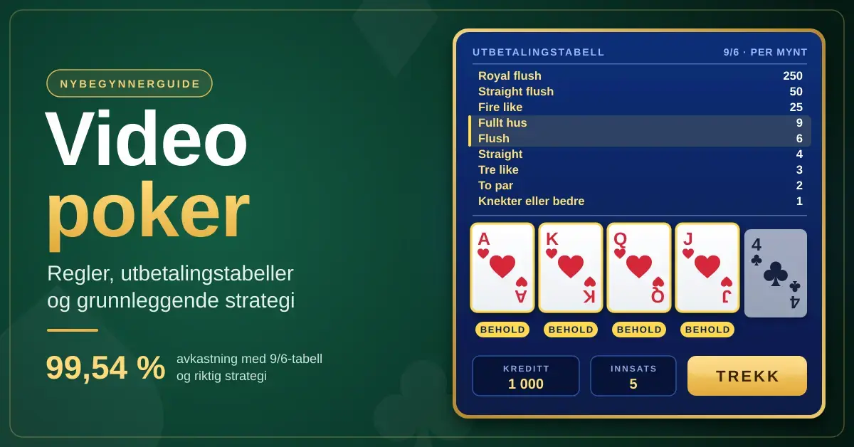 Video poker: regler, utbetalingstabeller og grunnleggende strategi